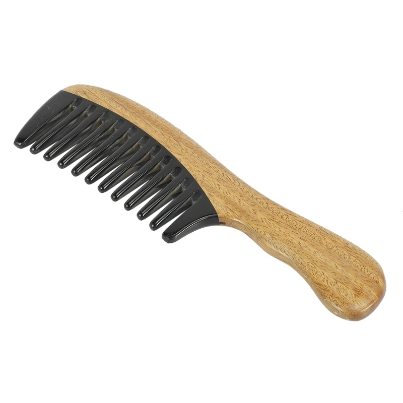 Green Sandalwood Hair Comb No Static Detangling Natural Aroma Handmade Wooden Buffalo Horn Comb Fine Tooth Comb