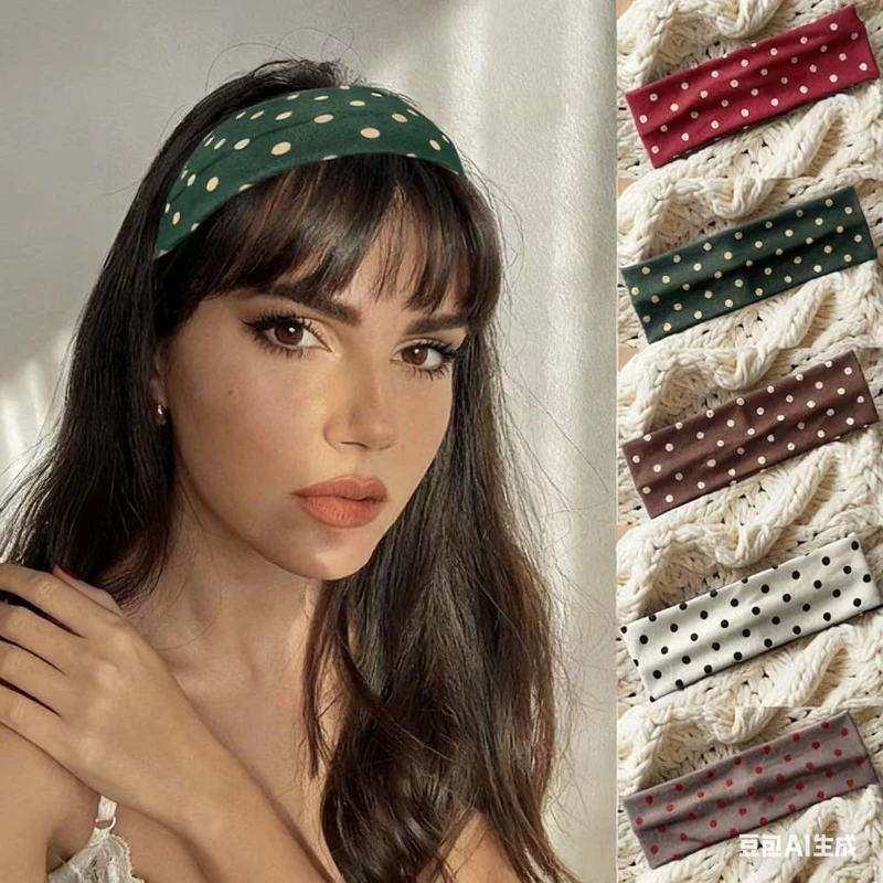 

Fashionable Women's Polka Dot Fabric Headband Wide, Elegant Headband Sports headbands and sweatbands Non-slip hair tie