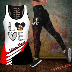 New Mickey Mouse Women's Hollow Vest + Womens Leggings Yoga Suit Fitness Leggings Sports Suit Disney Tank Top Legging Set Outfit