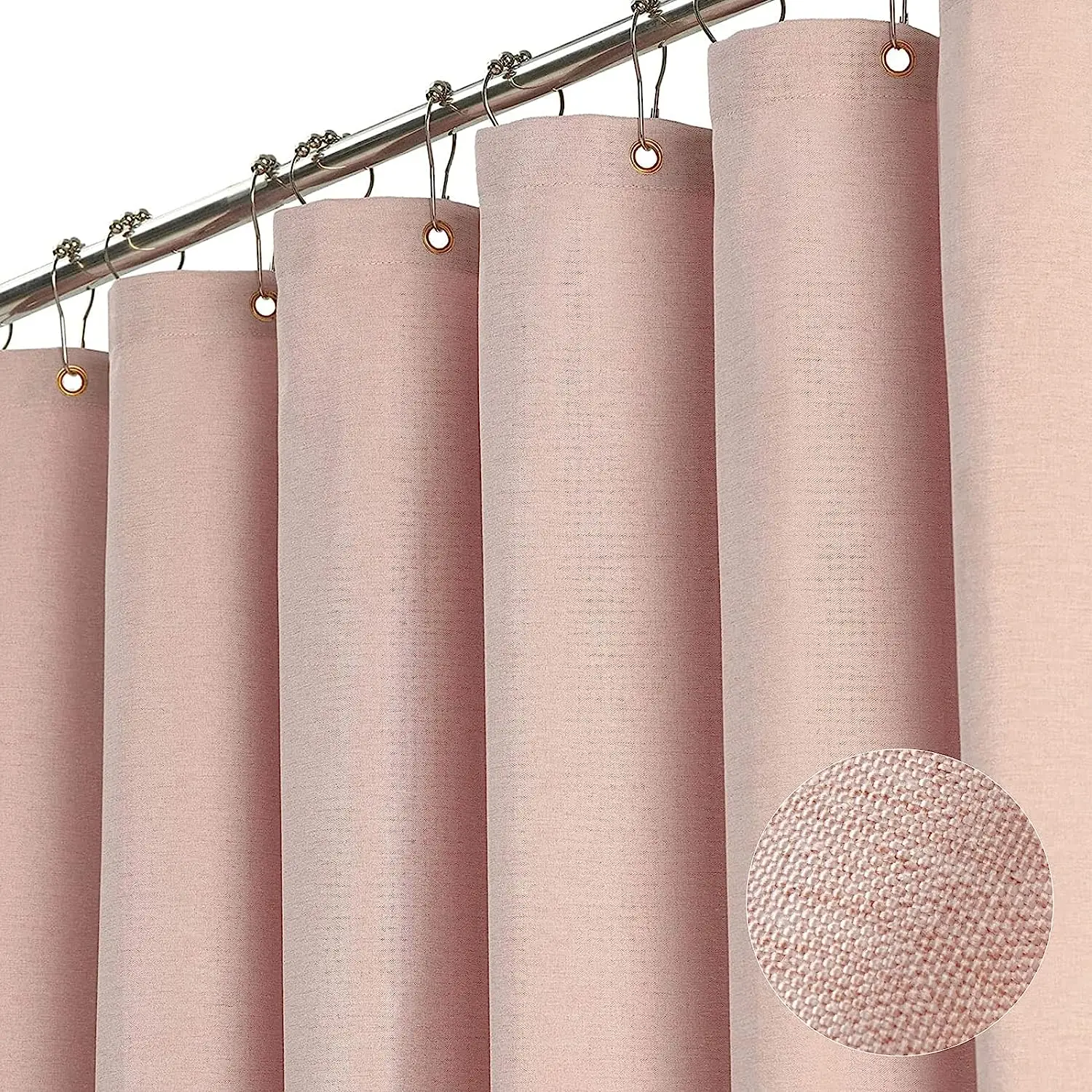 Luxury Linen Shower Curtain with Silver Metal Hooks Bathroom Waterproof Thick Fabric Bath Curtains Bathtub Large Bathing Cover