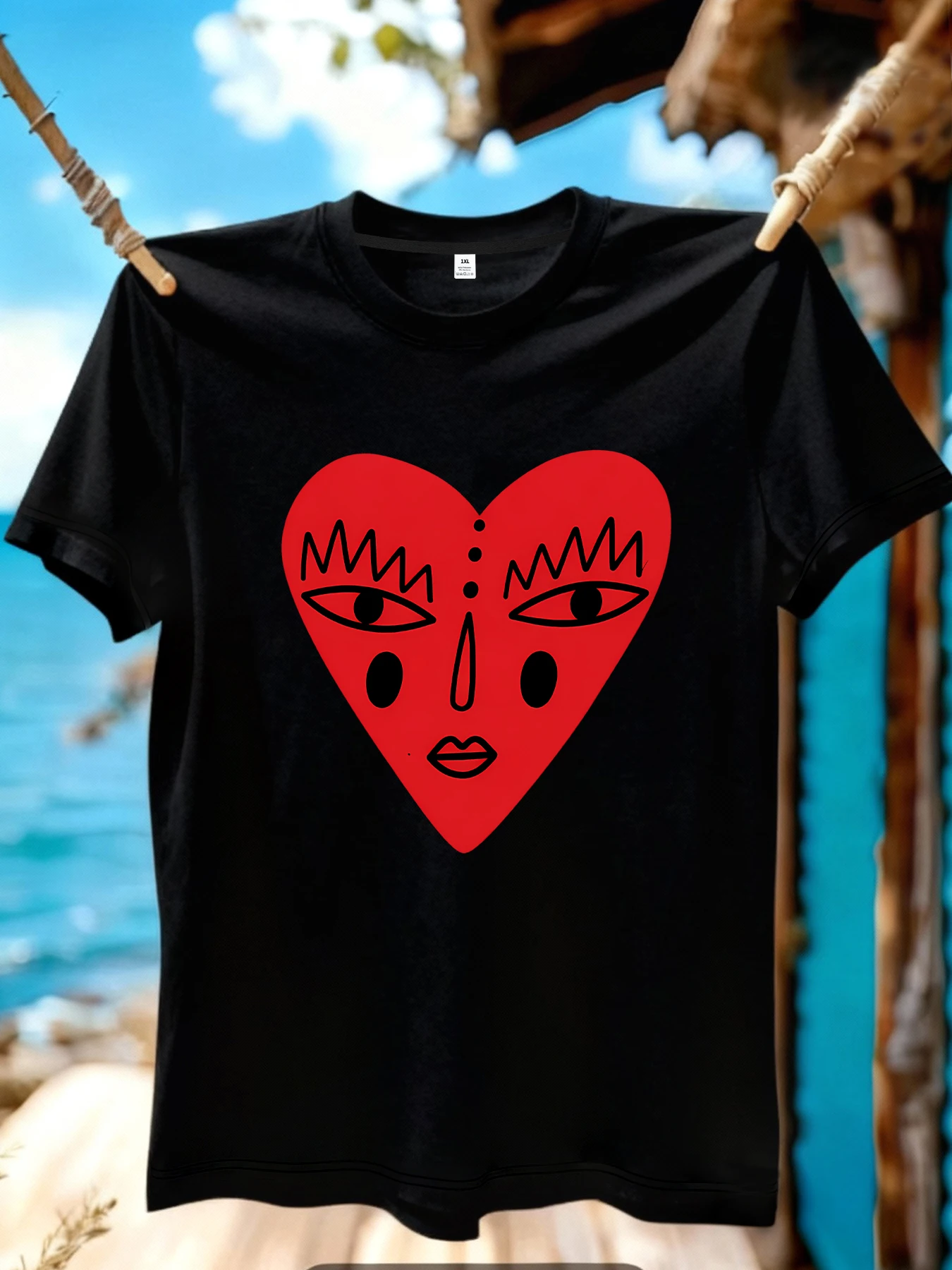 

【JYDX1125】Red heart printing plus size women's T-shirt summer casual street fashion women's Joker short sleeve T-shirt