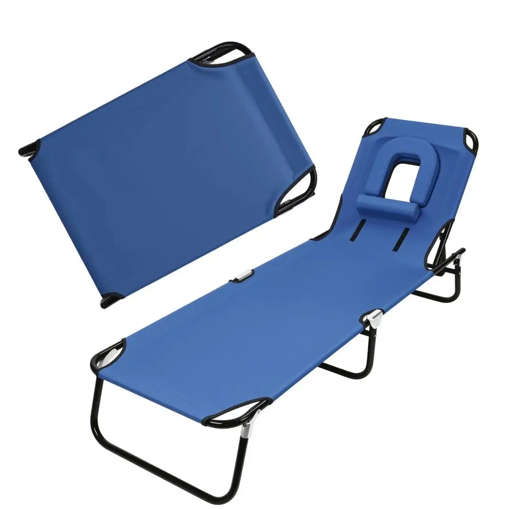 سرير تخييم عالي التحمل قابل للطي للبالغين - كرسي استلقاء للتشمس مع فتحة وجه، 4 ارتفاع قابل للتعديل، وسادة قابلة للإزالة، للبيا