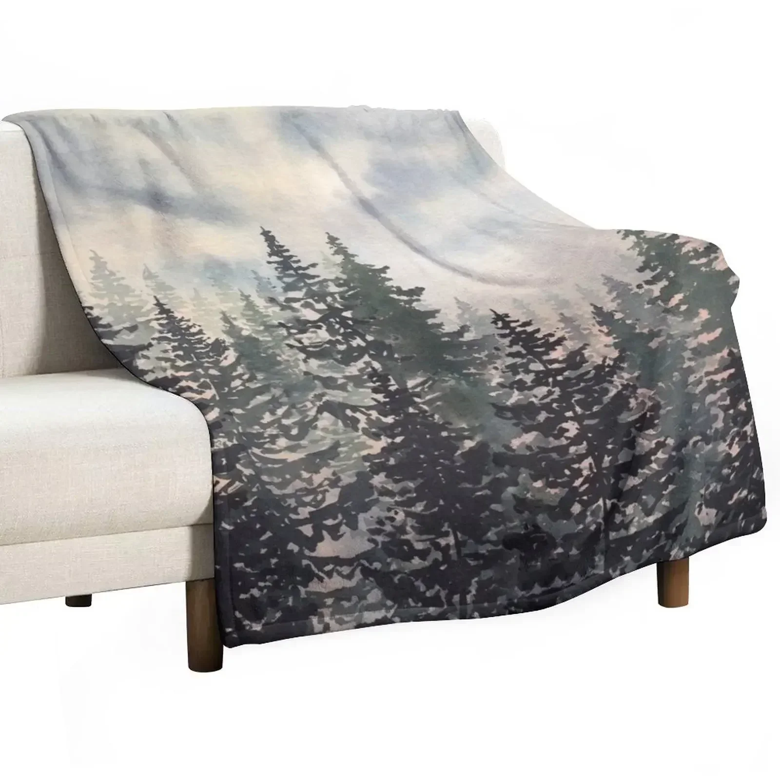 Pine Trees Sunset Throw Blanket Camping Nap Warm Bed linens Decorative Sofa Multi-Purpose Blankets