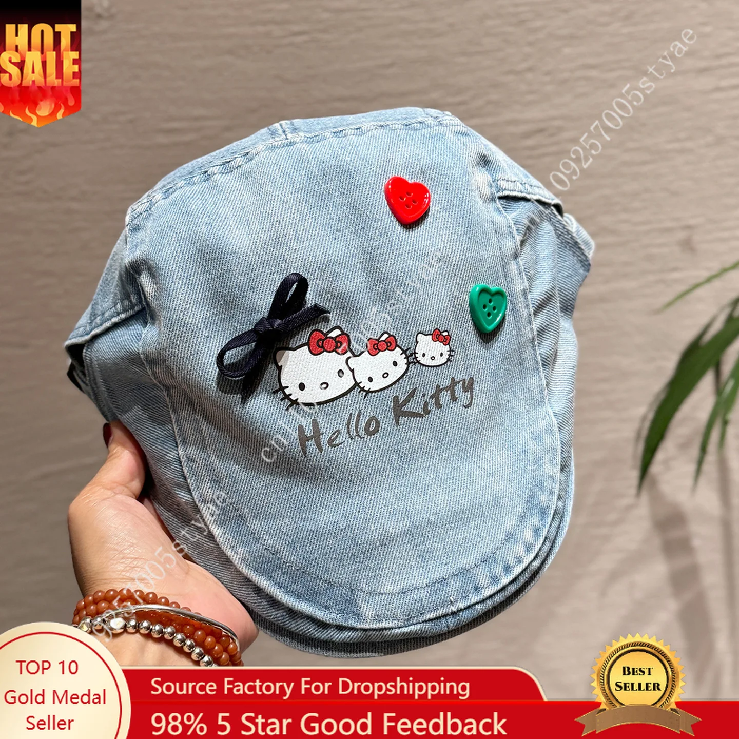 Sanrio Hello Kitty Cowboy Baseball Cap Women Outdoor Adjustable Sun Hat Washed Denim Hat Cosplay Accessories