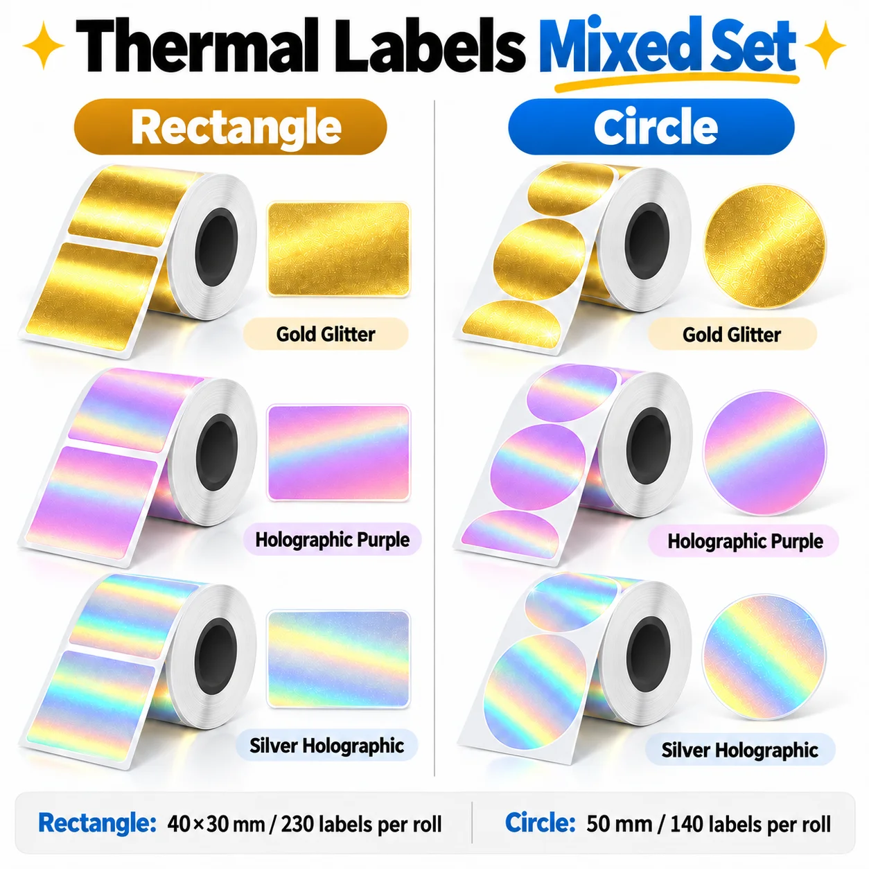 Phomemo M221 Mini Thermal Label Paper Gold Holographic Self-adhesive Clear Printing Oil-resistant Laser for Packaging