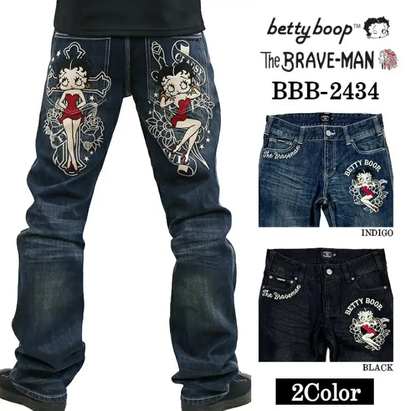 

Retro Motorcycle Riding Bet Denim Classic Heavyweight Embroidery Straight Low Waist Jeans Long Pants Low Waist Youth Faion