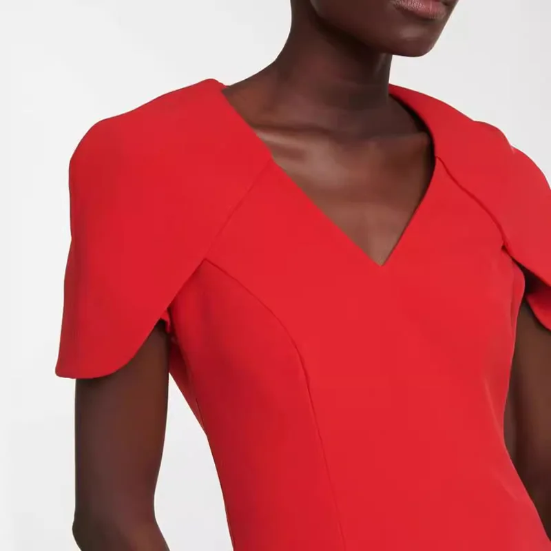 Mode V-hals Zeemeermin Jurken Nieuw Ontwerp Dames Rode Effen Damesjurk