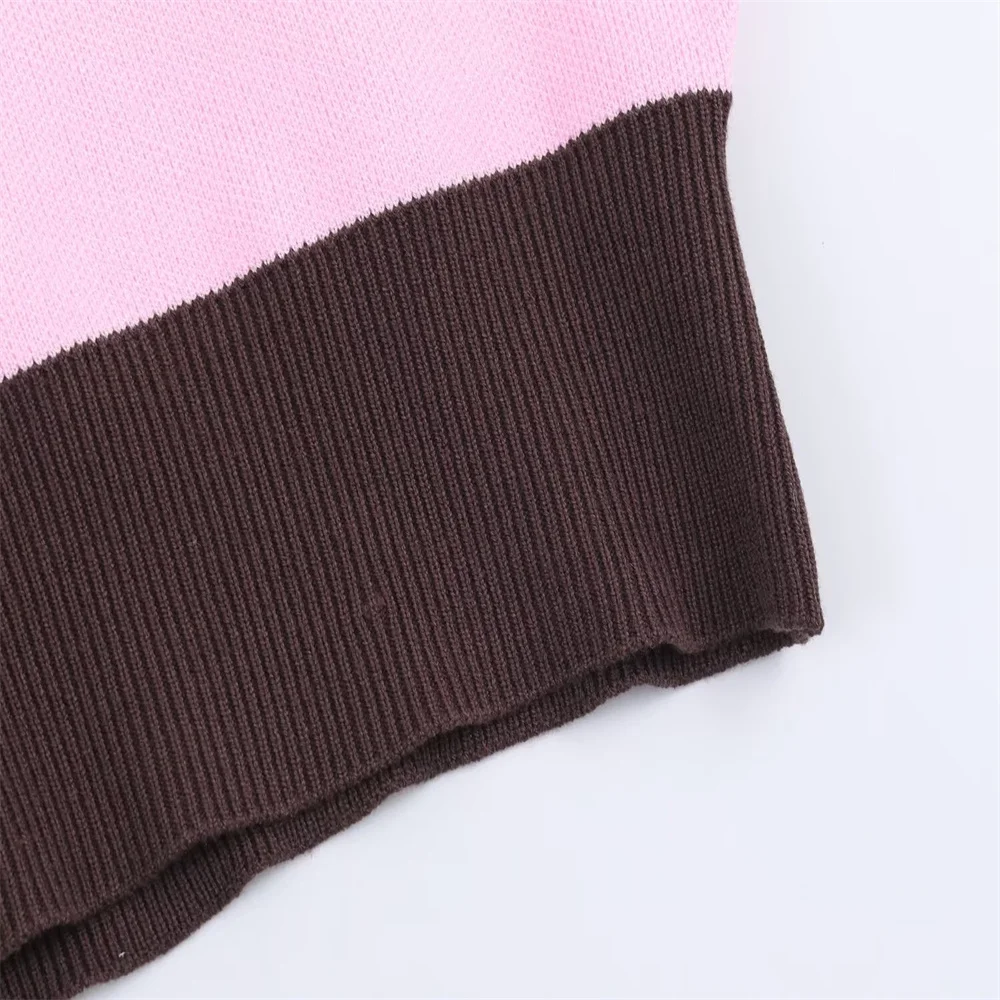 Suéter de punto con cuello tipo polo a rayas simples a la moda para mujer nueva de invierno