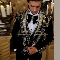 Exclusive Suits Men For Wedding Sparkling Stones Crystals Beaded Prom Blazer Tailor-Made Groom Wear Tuxedo Male Fashion Dress