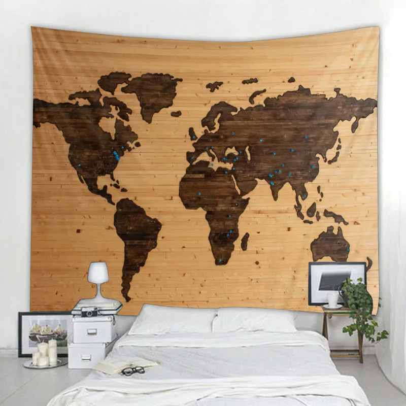 Retro mappa del mondo appeso a parete arazzo psichedelico hippie bohemian home decor coperta sfondo panno foglio yoga mat