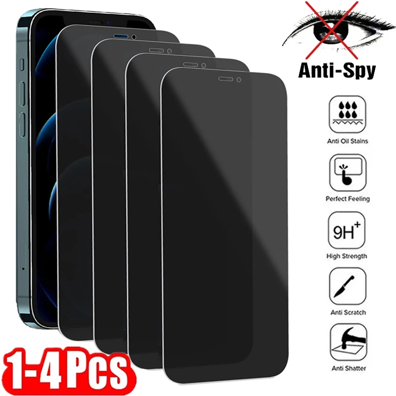 1-4Pcs proteggi schermo Privacy per IPhone 12 13 Pro Max Mini 7 8 Plus vetro temperato Anti-spia per IPhone 11 14 Pro MAX XS XR X