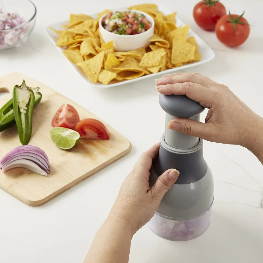 プロフードチョッパー自動ステンレス鋼の刃ワンタッチ野菜フルーツナットカッター滑り止めハンドルポータブルキッチンツール安全