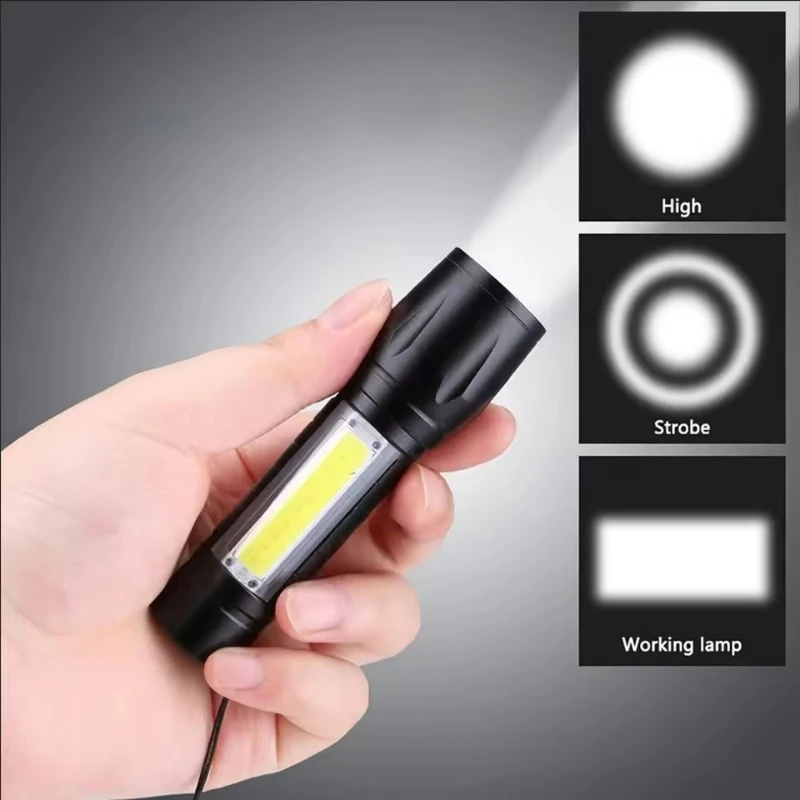 Mini Portable LED+COB Flashlight Zoom Focus Light Rechargeable Tactical Light Waterproof Camping Hiking Emergency Lantern