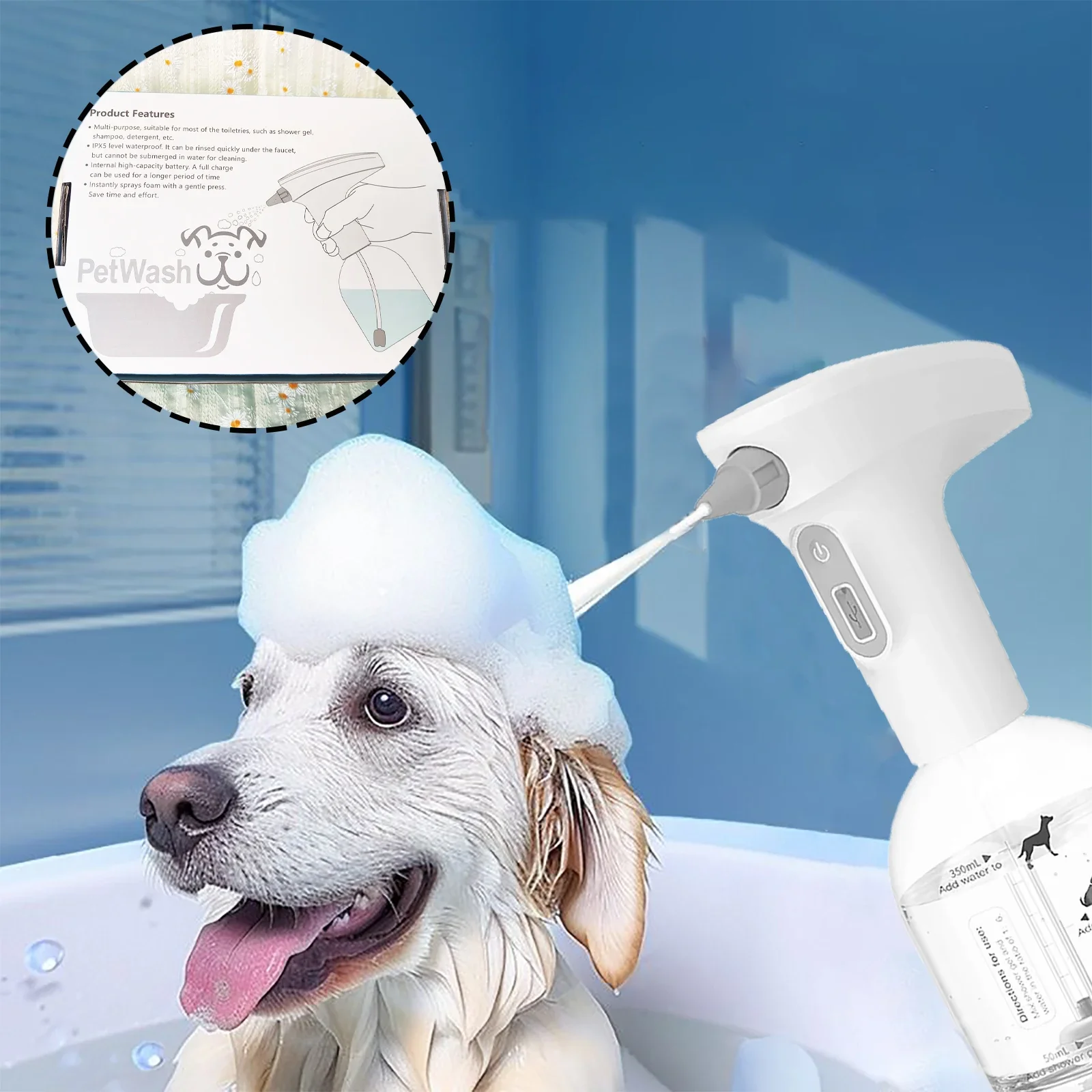 

Electric Dog Shampoo Dispenser Dogs Cats Shampoo Sprayer Shampoo Foamer for Pet Foaming Soap Dispenser for Bathtub and Kitchen