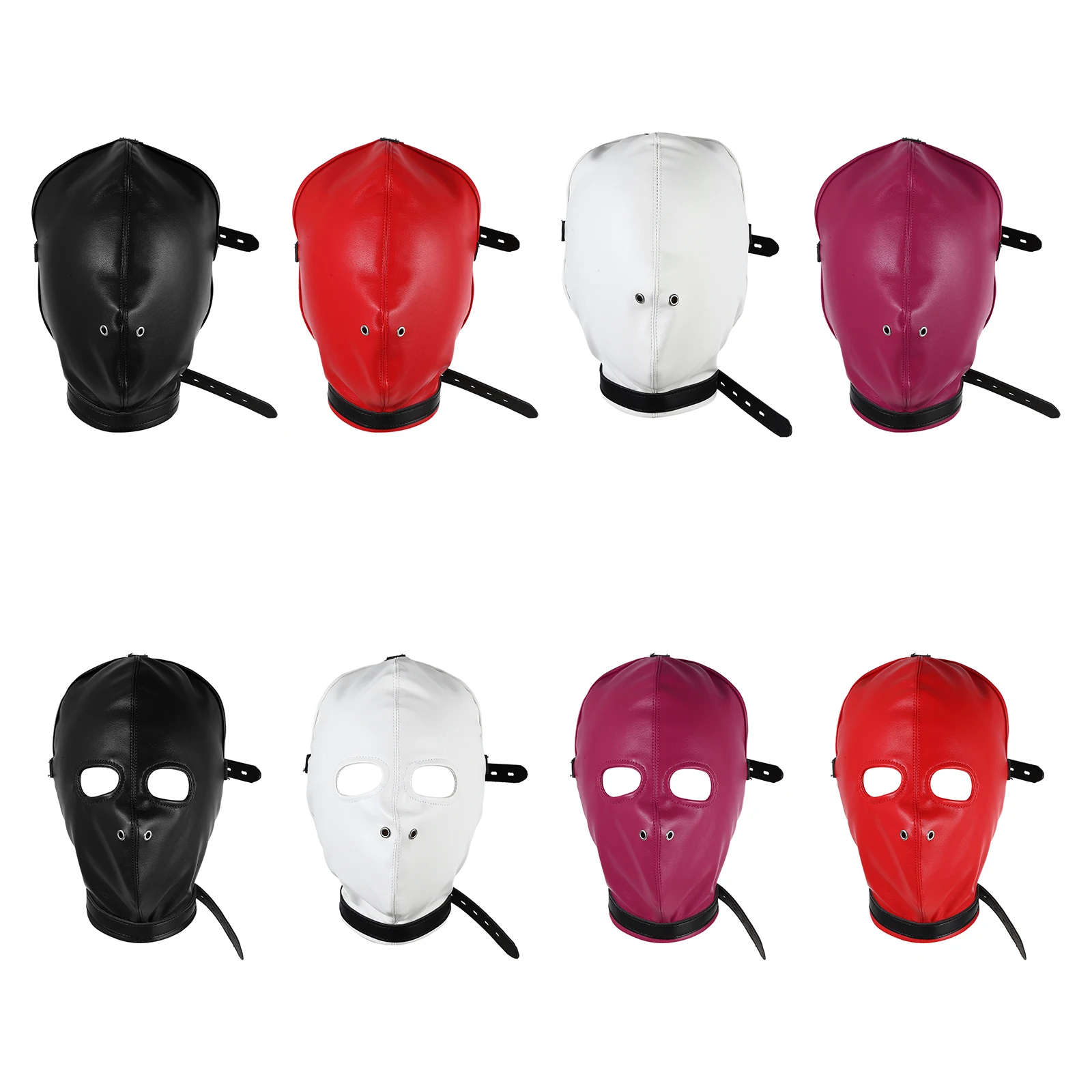 PU Leather Full Face Mask Face Performance Props Leather Masquerade Head Cover Adjustable Buckle Belt Decorative Mask For Party