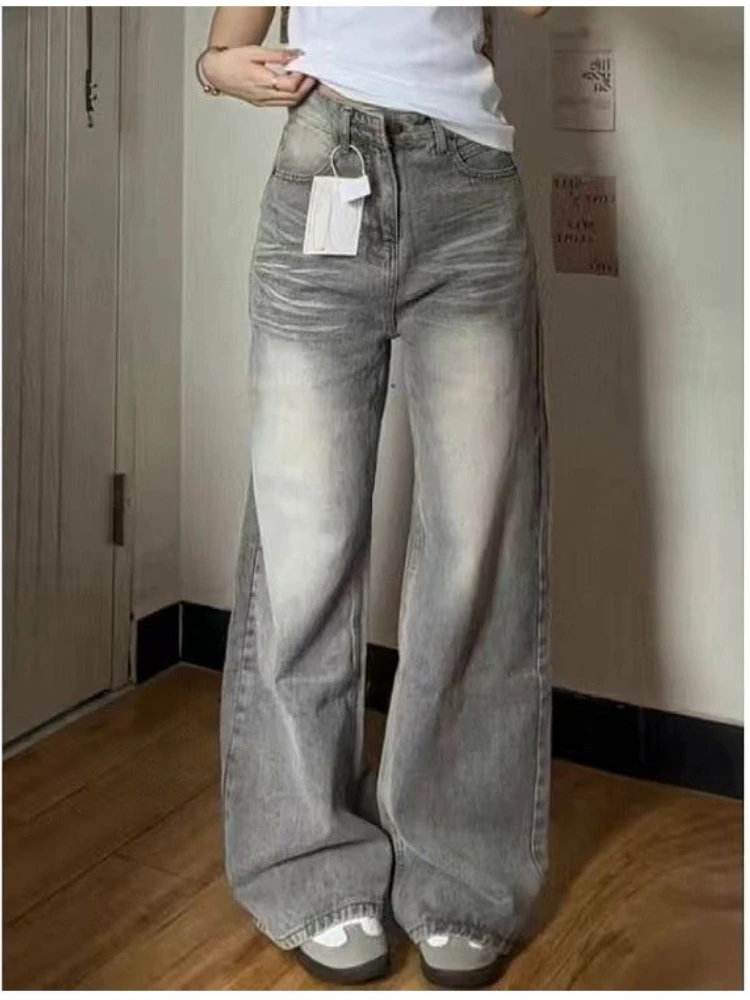 

Women Jeans Baggy Pants Denim HighStreet Y2K Extra Long Vintage Design Straight High Waist Draped Wide-legged Floor-length