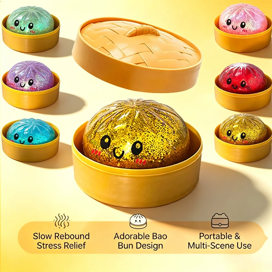Hot Sale Colorful Glitter Dumpling Glitter Dumpling Squishy with Box Dumplings Sensory Squeeze Toy for Stress Relief Toys Gifts
