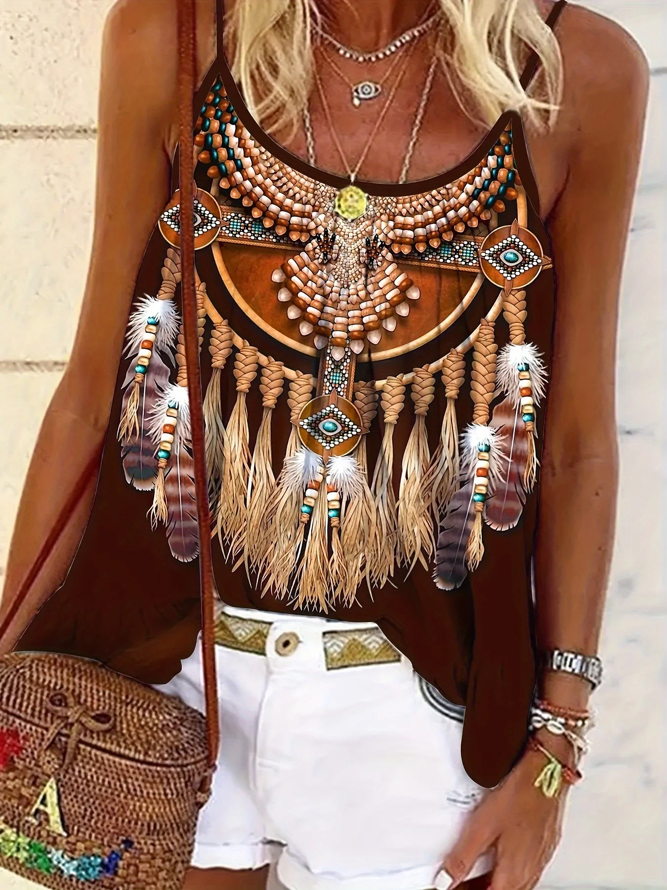 Women's vest Western ethnic print casual sleeveless camisole women's retro loose vest