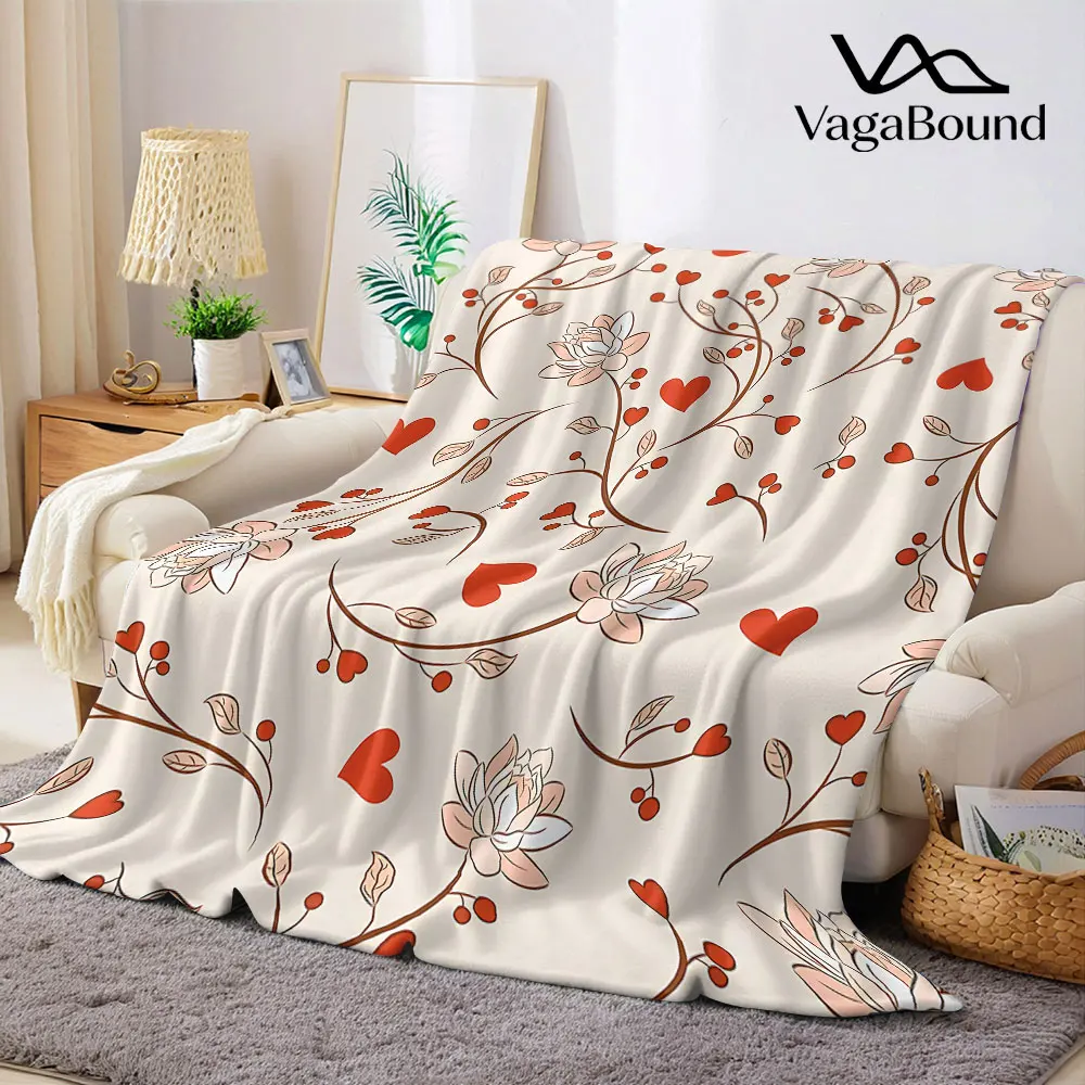 Vintage Lotus Red Hearts Flannel Blanket Warm Soft Halloween Christmas Decorative Couch Warm Cozy All-Season Gift