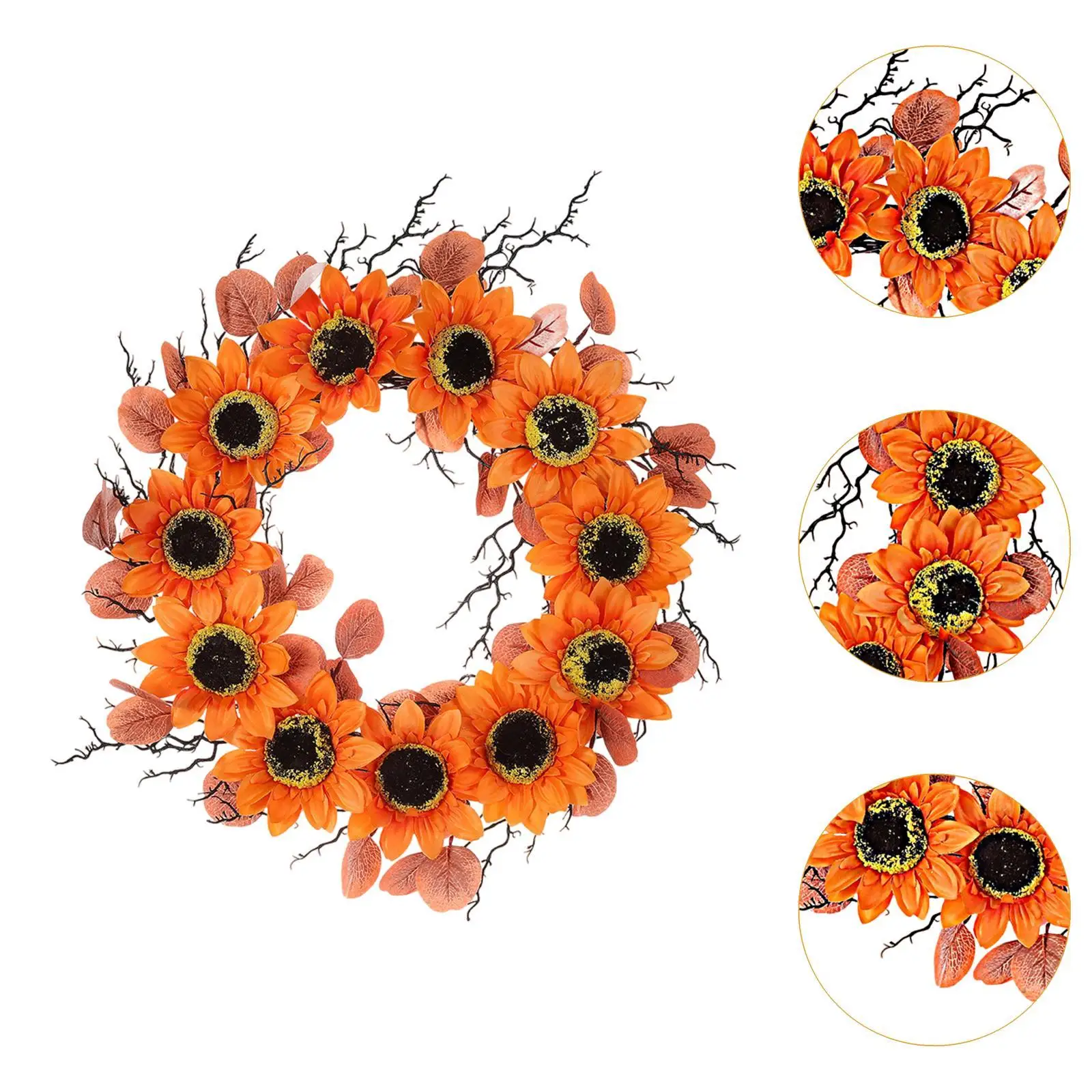 Sunflower Wreath Decorative Garland Handcraft Front Door Wreath Table Centerpiece for Party Decoration Window Home Porch Garden