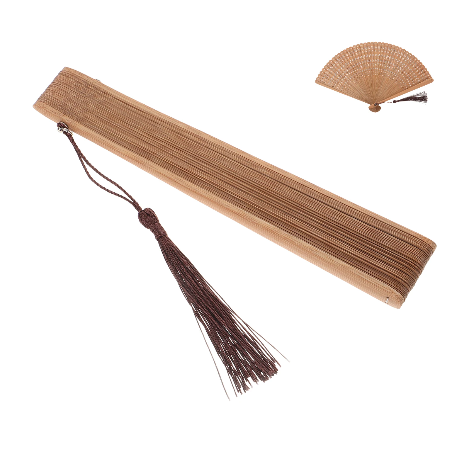 

Full Bamboo Folding Hollow Design Chinese Japanese Style Handheld Wood for Women Vintage Decor Summer Cooling Accessory Woven