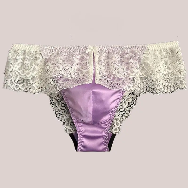 

Man's Mulberry Silk Lace See Through Briefs Live Show Dance DJ Club Bar Private FKK Party BF Gift Thong Panties
