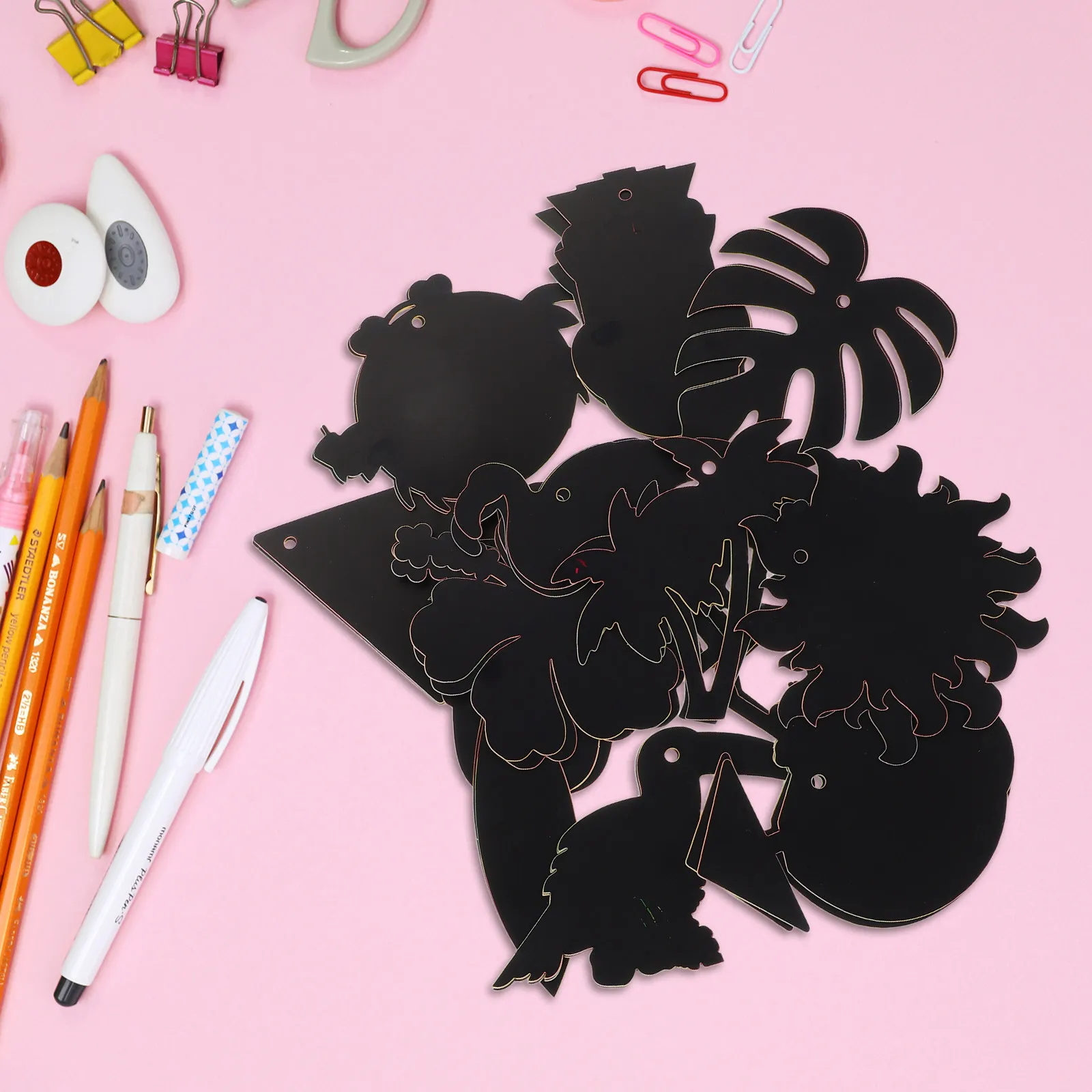 1Set Hawaiian Luau Scratch Paper Crafts Creative Kids Coloring Set Poolside Beach Birthday Party Decorations Tropical Theme