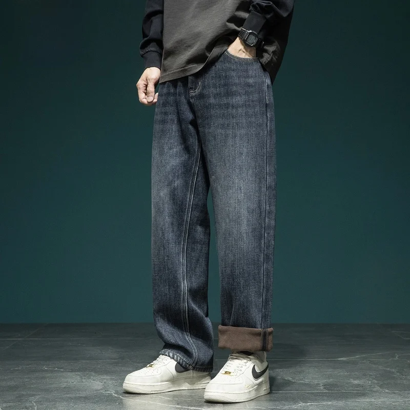 

High Quality Vintage Men's Loose Fit Straight Leg Denim Jeans Trendy Casual Pants Autumn New Style American Fashion