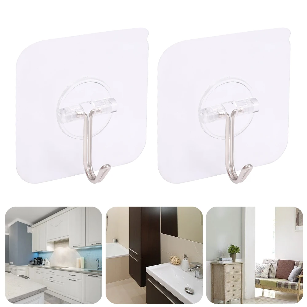 Transparent Steel Strong Adhesive Hooks Storage Hanger for Kitchen Bathroom Door Wall Sticky Hanging Hook Plug Socket Holder