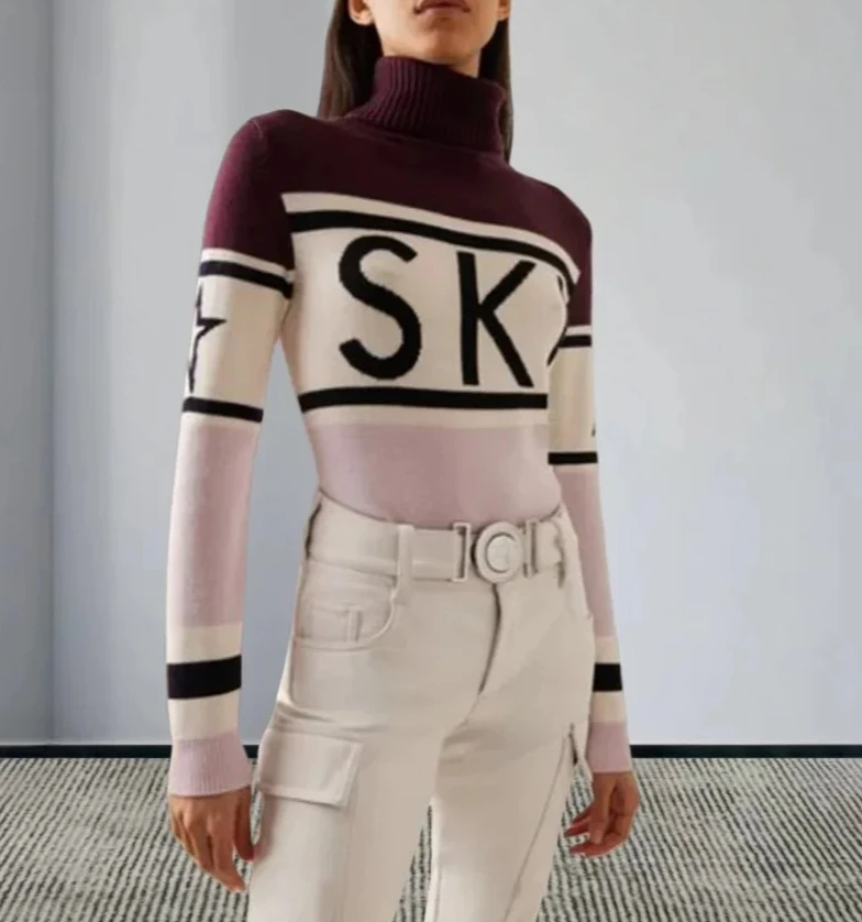 Felpa da Donna con Collo Tondo, Moda Trendy, Contrasto di Colori, Lettere a Righe, Casual, Manica Lunga, Slim Fit