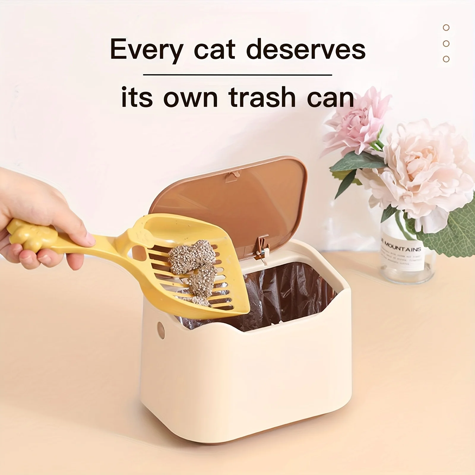 Cat Litter Trash Can With Press-and-Pop Lid Odor-Control Design Antimicrobial Contact Prevention Compact Waste Bin For Convenien