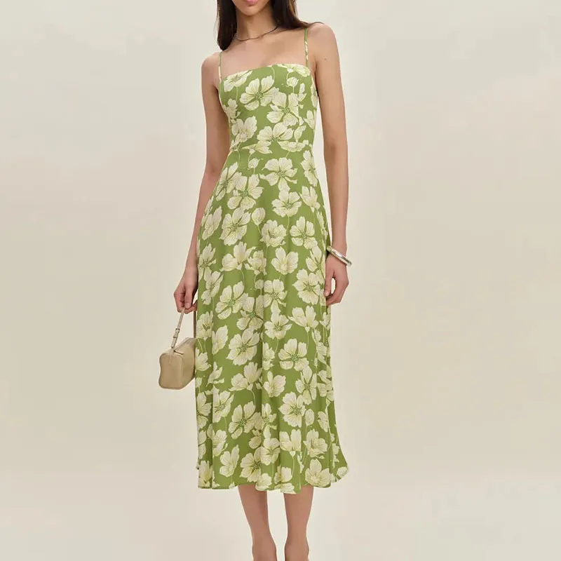 Vestido con tirantes para vacaciones con estampado de patrón de moda, vestido largo elegante sin mangas con hombros descubiertos, vestido de fiesta bohe Sexy con espalda descubierta para mujer 2025