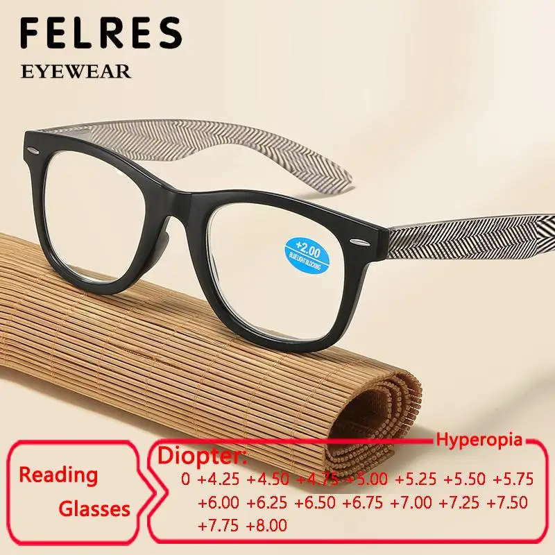 Sehr Dioptrien +4,5 5,0 6,0 7,0 8,0 Lesebrille für Männer Frauen Anti Blaues Licht Quadratische Streifen Presbyopie Brillen Leser