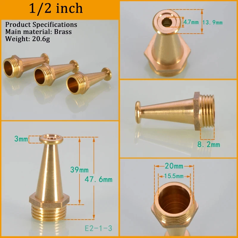 

1/2 Inch Brass Spray Nozzle, Male Thread Fire Hose Nozzle, Car Wash Spray Gun Connector, Air/Water Hose Fitting