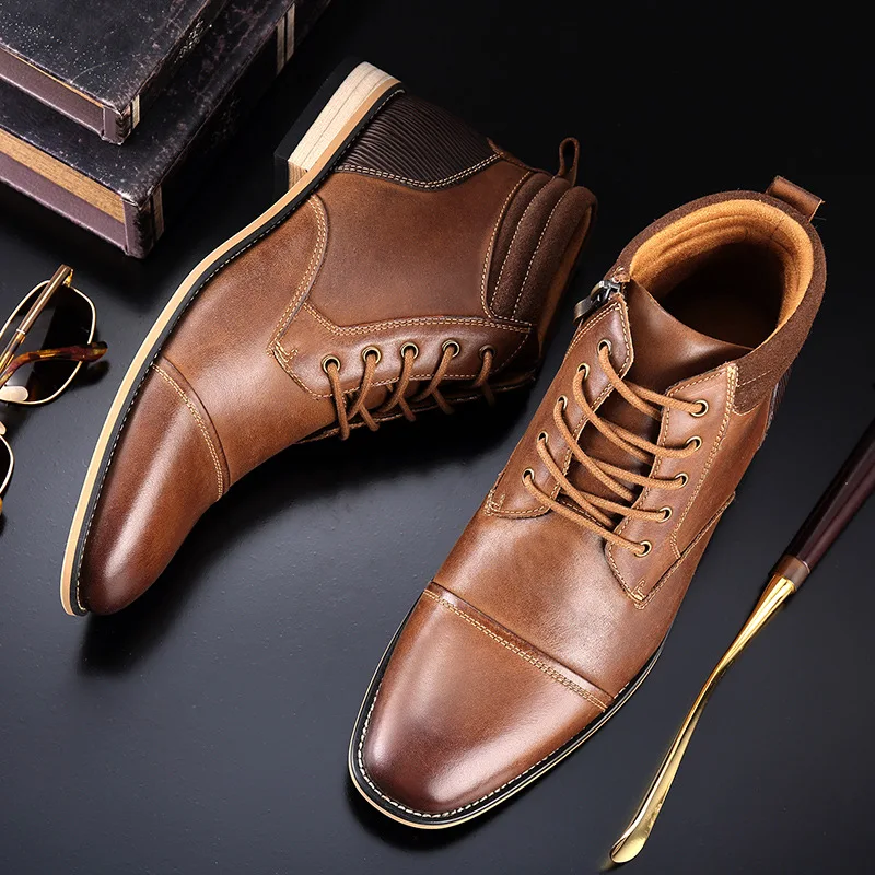 High Boots Men\'s Fashion Casual High Shoes Winter Top Quality Genuine Leather Boots Large Size Shoes for Male