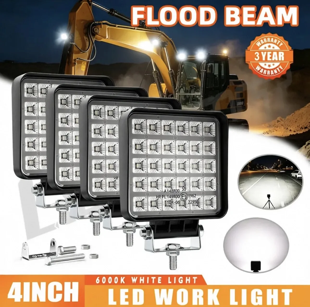 Image of UNISHINE 4-Zoll quadratisches LED-Arbeitslicht 40LED 30W Flutlicht IP68 für Offroad-Einsatz Fahrlicht für Bagger, Lader, Traktor, LKW, ATV, UTV