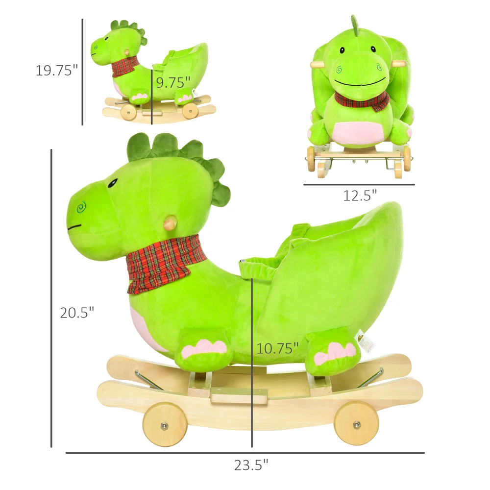 Baby Hobbelpaard Kinderen Interactief 2-in-1 Pluche Ride-On Speelgoed Wandelwagen Schommelende Dinosaurus met Wielen en Kinderliedje