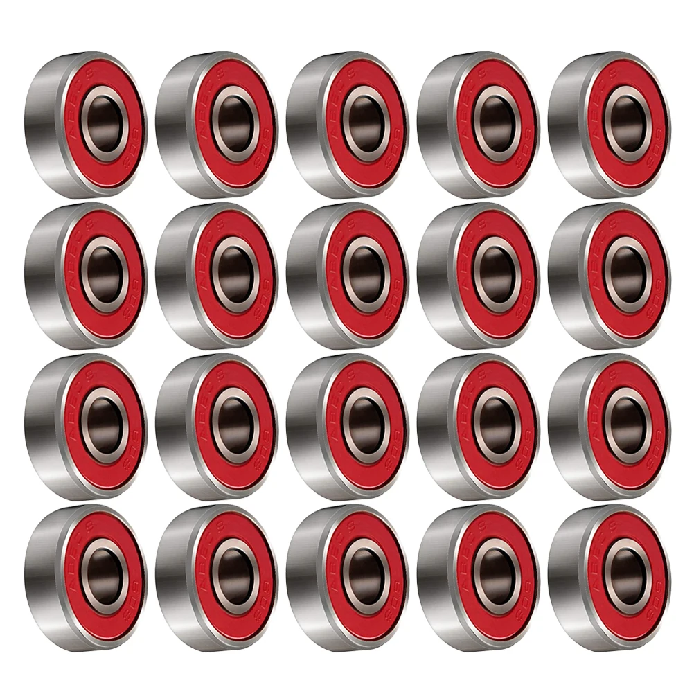 

20pcs 608 2 Inline Roller Skate Wheel Bearing Anti-rust Skateboard Wheel Bearing Sealed -9 (Red)
