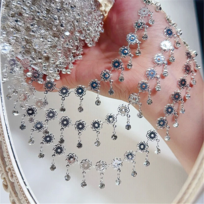 10 Meters/Lot New Retro Hollow Flower Crystal Beads Link Chains DIY for Bracelet Necklace Garment Jewelry Making Accessories