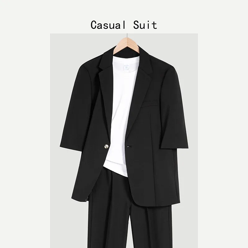 Casual Men's Suit Summer Loose Fit Korean Style Fashionable Whole Set Small Western Clothes Upper Body Business Casual