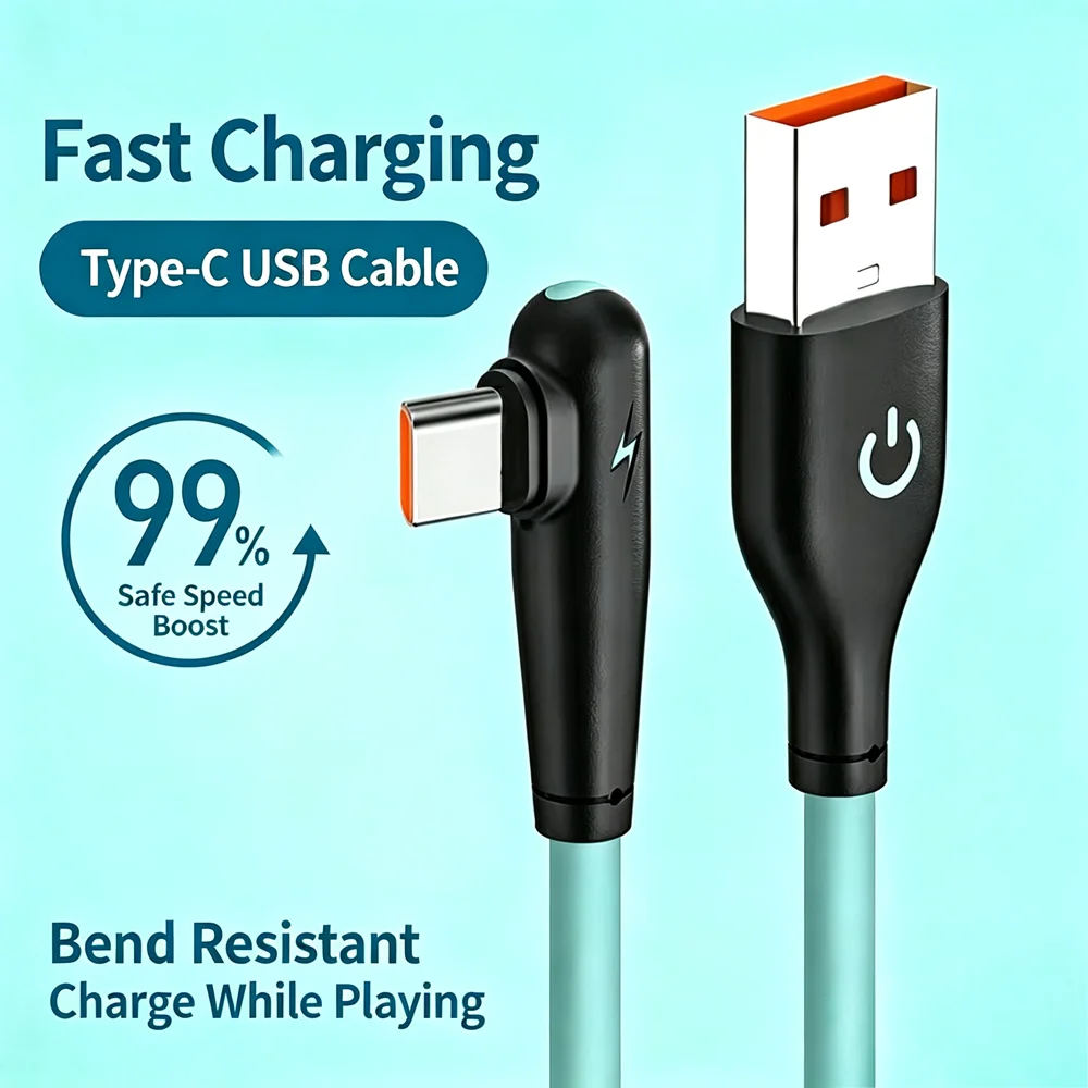 Dual 90 Degree Elbow Type C Fast Charging Cable For Samsung Xiaomi Redmi POCO Huawei Honor OPPO OnePlus Quick Charge USB Cables