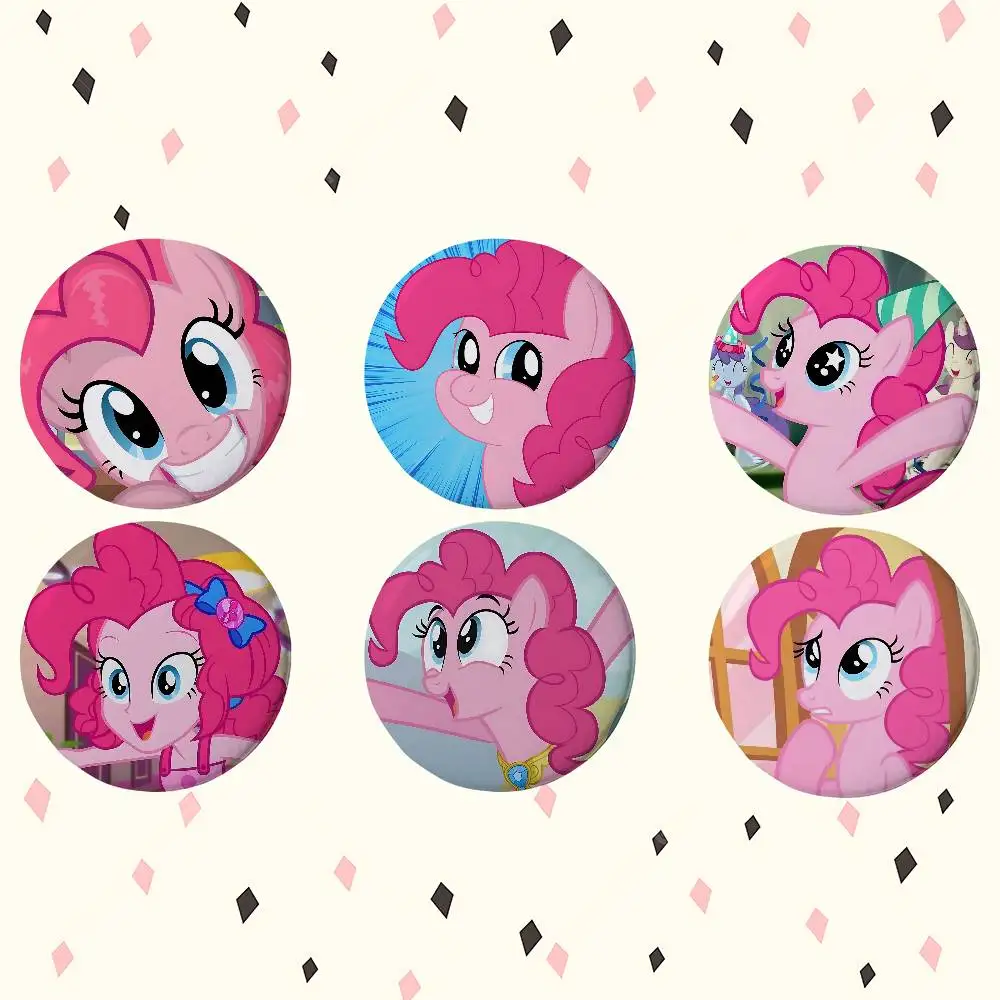 Anime P-Pinkie P-Pie Anime Runde exquisite Abzeichen-Broschen, kreative Anstecknadeln für Kleidung, Hut, Rucksack, Geschenkzubehör