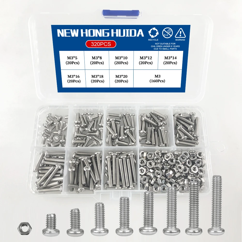 M1 M1.2 M1.4 M1.6 M2.5 M3 304 Stainless Steel Watch Eyeglasses Screws Small Screw Set Metric Thread Phillips Bolt Assortment Kit