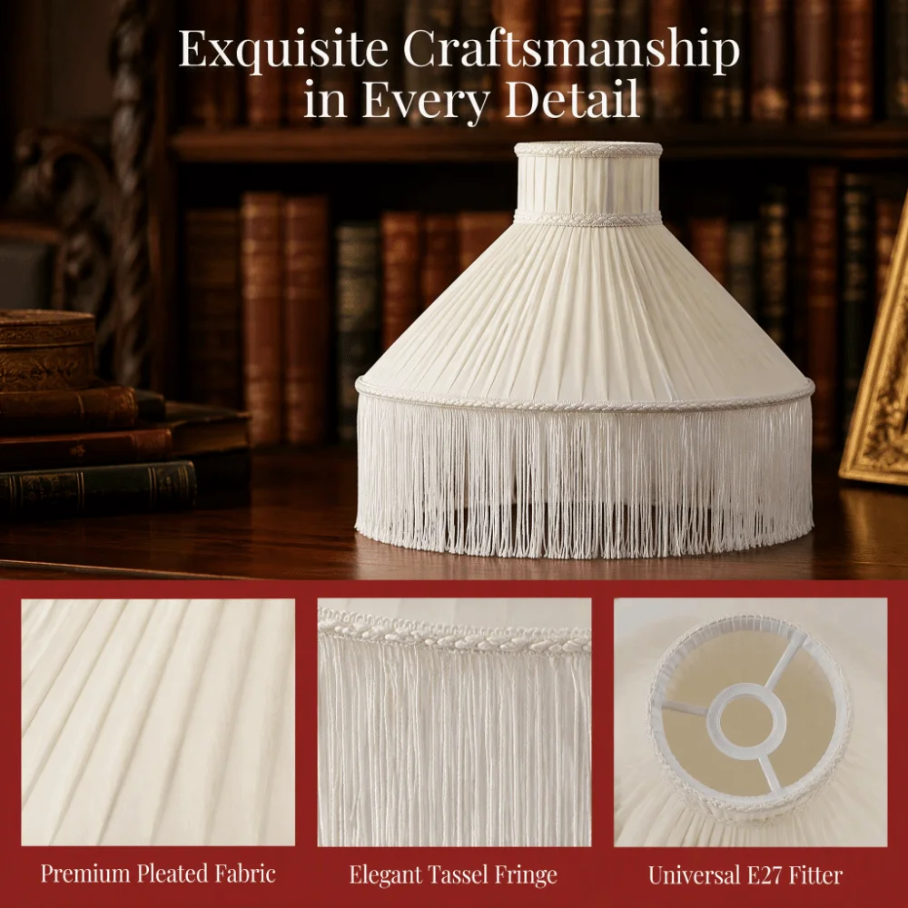 20CM 25CM 30CM Fabric Lampshade Vintage Style European-style Tassels E27 Lampshade Easy To Replace Premium Feel Retro Lampshade