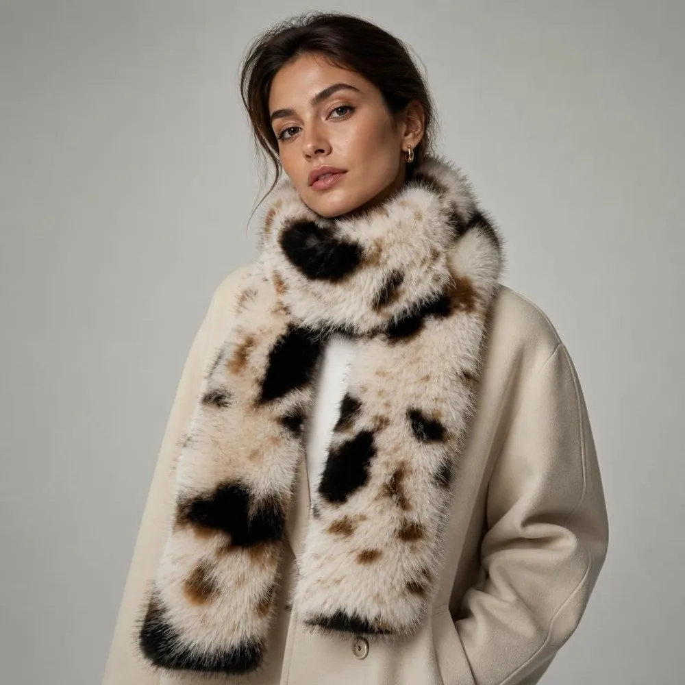 Warm Thickened Scarf Lengthened Soft Winter Scarf Faux Fur Shawl Leopard Pattern Leopard Print Scarf For Women