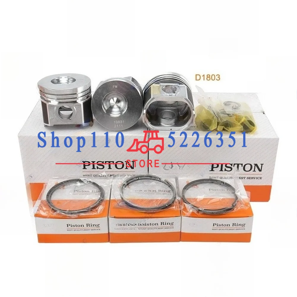 

1G831-21110 For Kubota D1803 Piston Overhaul Rebuild Kit Piston Rings Set Engine Parts 87*2+2+4 Dome 41.5mm