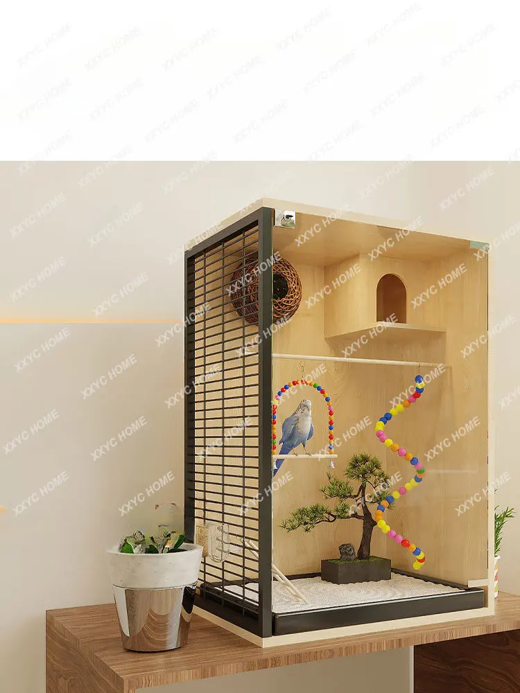 Large Parrot Cage Xuanfeng Special Pet Cage Wooden Large Space Villa Glass Transparent Ecological Cage