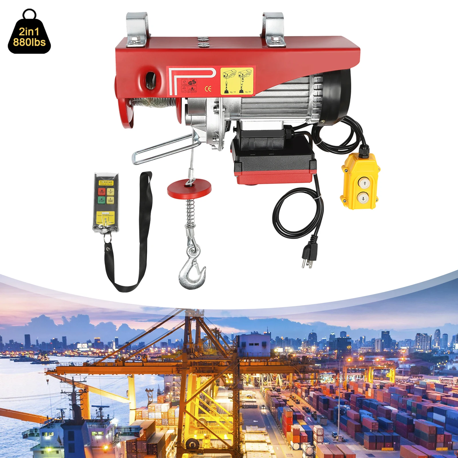 Electric Winch Steel Electric Lift 850W Electric Hoist with Wireless Remote Control 2 In 1 880LBS Lifting Capacity for Air Conditioning Installation/Home Renovation/Cargo Handling/Garages