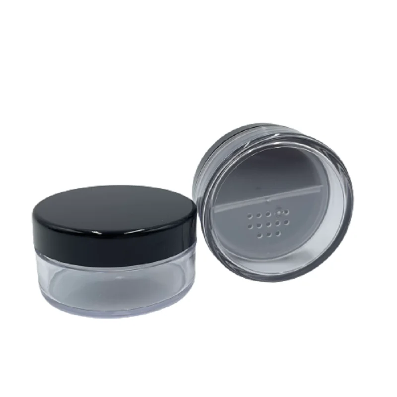 10G 20G Loose Powder Case Black Clear Round Plastic Highlighter Makeup Box Portable Looser Powder Jar with Rotating Sifter 30pcs