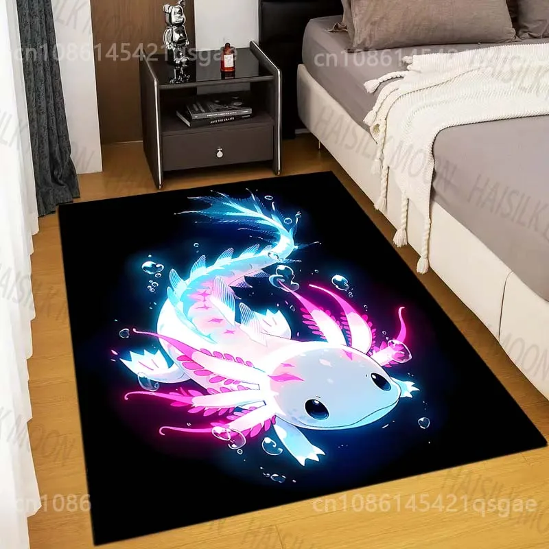 Multiple sizes Glowing axolotl swimming in water Print Carpet Rug for Living Room Bedroom Sofa Doormat Home Decor Non-slip Mat